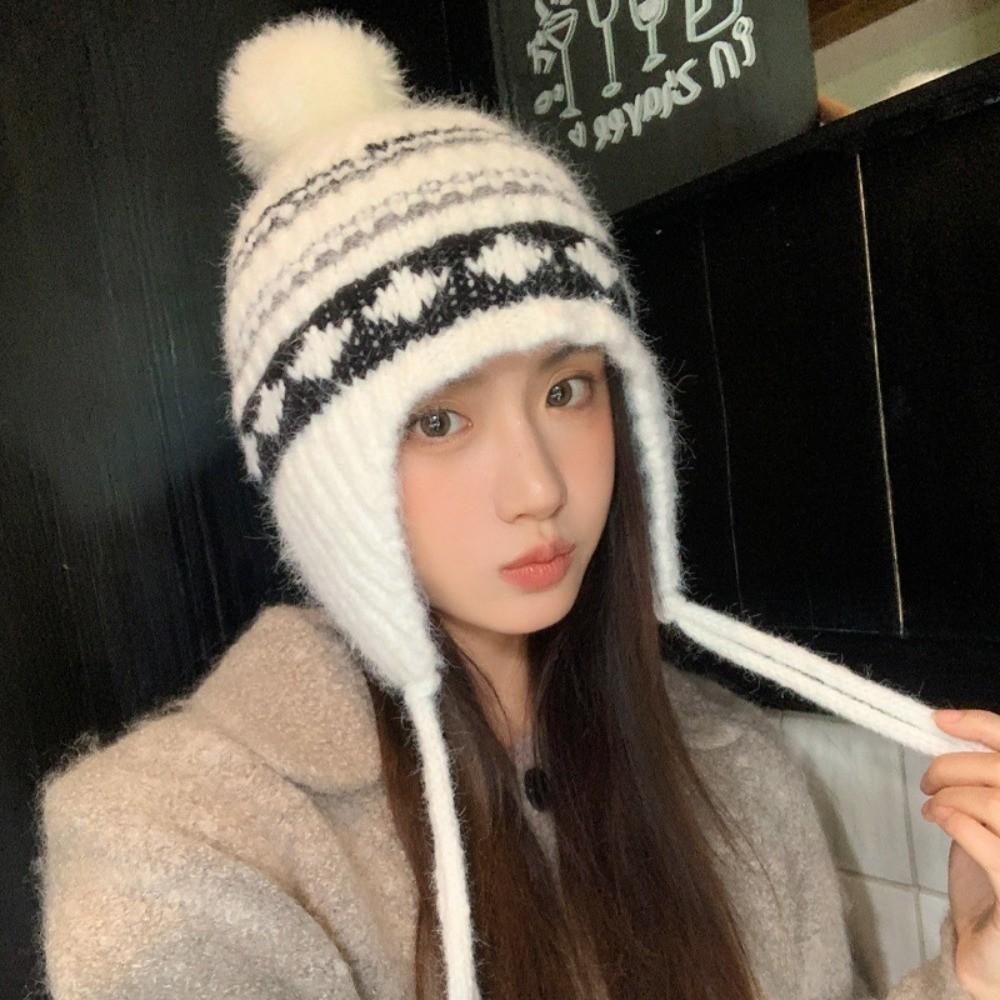 Foldable Warm Ear Protection Hat Windproof Ball Cap Fashionable Korean Knitted Hat for Outdoor Ski