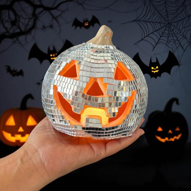 Portable Mirror Glass Pumpkin Light For Home Haunting House Decoration Decorative Halloween Ornament