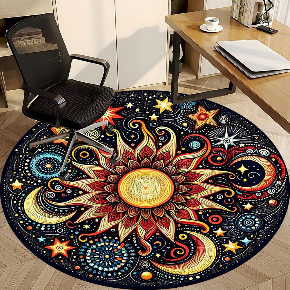 1pc Celestial Mandala Chair Carpet for Office - Indoor Non-Slip Washable Polyester Fiber Carpet, Soft Comfortable Mat For Office Yy250928043