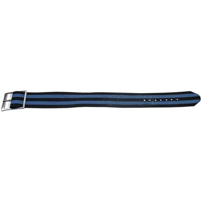Bracelet montre - MY-MONTRE - Double boucle - Nylon - Noir & bleu - 16 mm