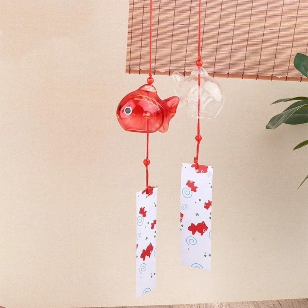 Japansk Stil Guldfisk Vindspel Handmålad Liten Gyllene Fisk Hänge Utomhus Trädgård