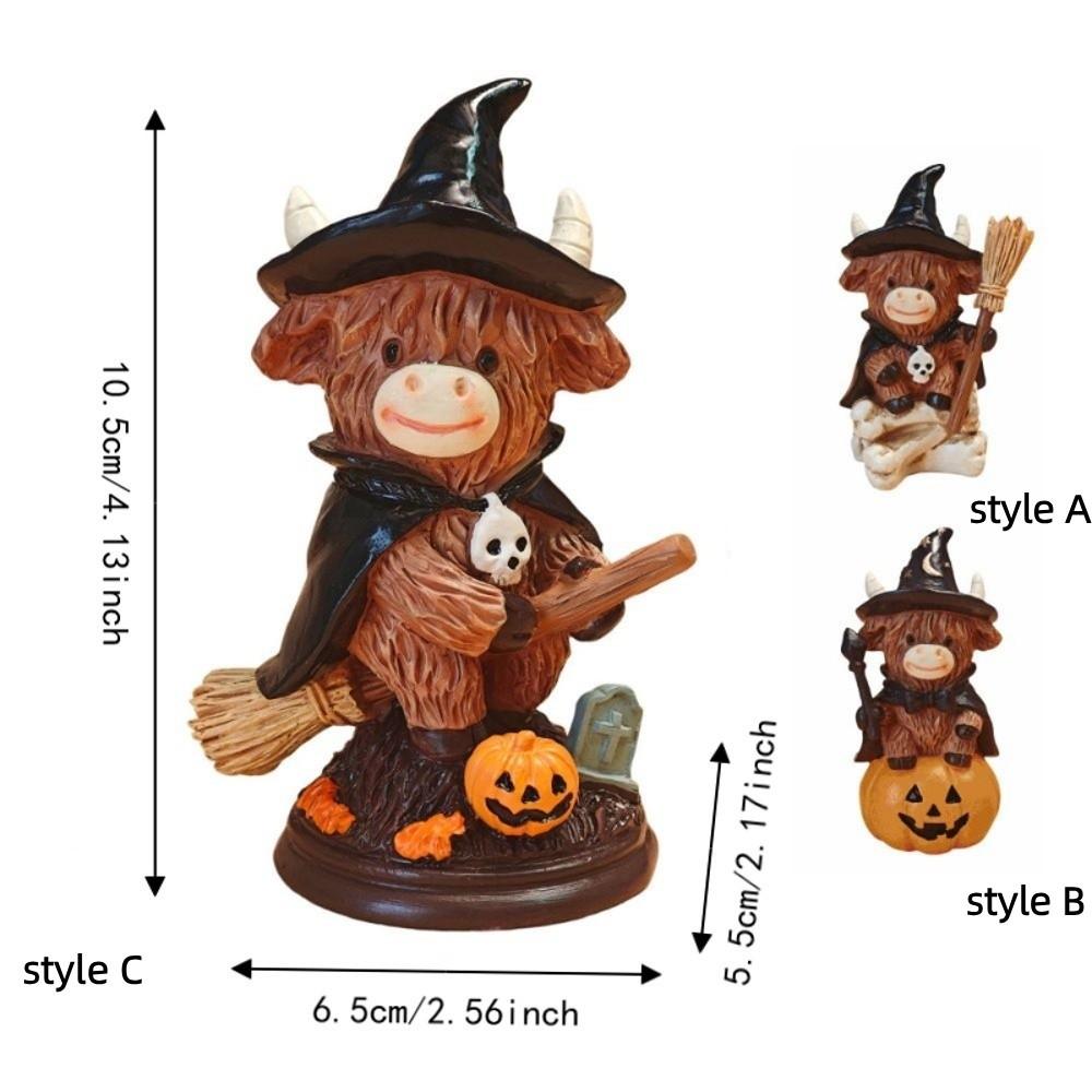 Detailed Craftsmanship Highland Cow Figurine Unique Halloween Decoration Tabletop Decoration