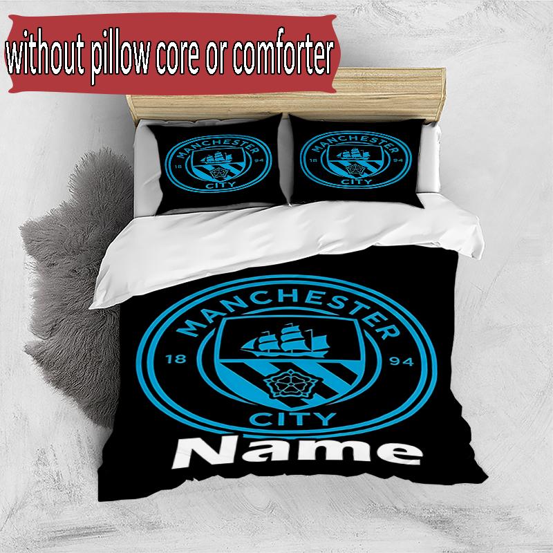 3pcs Duvet Cover Set (1*Duvet Cover + 2*Pillowcase, Without Core), Custom Name Manchester City FC Pattern Bedding Set, Home Bedroom Decor Gift