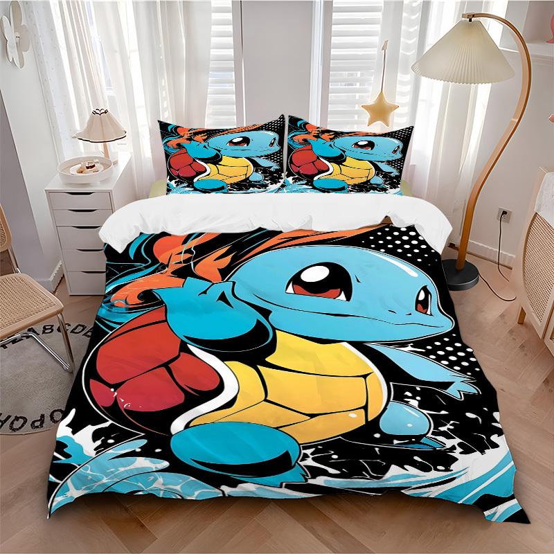 

3pcs bedding set Pokemon Squirtle Includes 1 Comforter+2 Pillowcases, Without Pillow Inserts, Soft Comfortable, Lightweight Breathable229 135x200cm