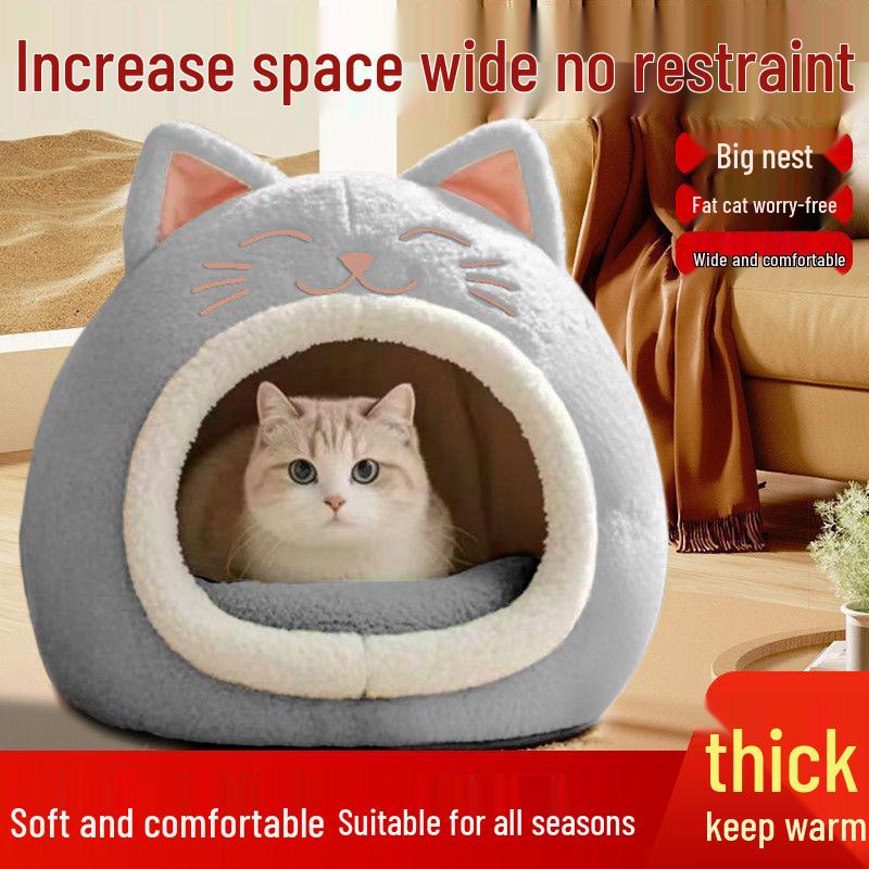 Winter Warm Half-Closed Cat Bed - All-Season, Dirt-Resistant, Secure, and Non-Collapsing.