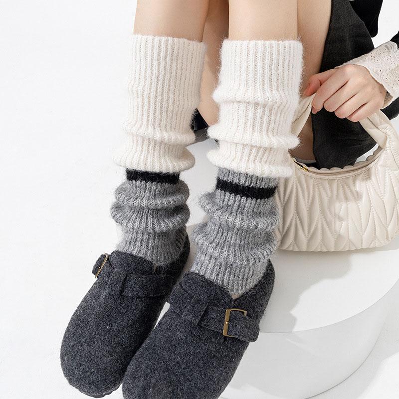 

New Solid Color Knitted Leg Warmers Winter Warm Thickened Middle Tube Socks Fashion Harajuku Cashmere Hosiery Women Stockings One Size