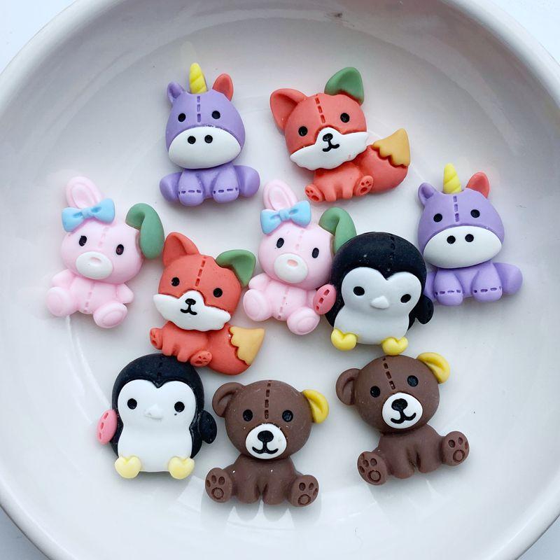 20Pcs New Cute Resin Mini Cartoon Unicorn, Bear, Penguin Series Flat back Scrapbooking DIY Jewelry Craft Decoration Accessories