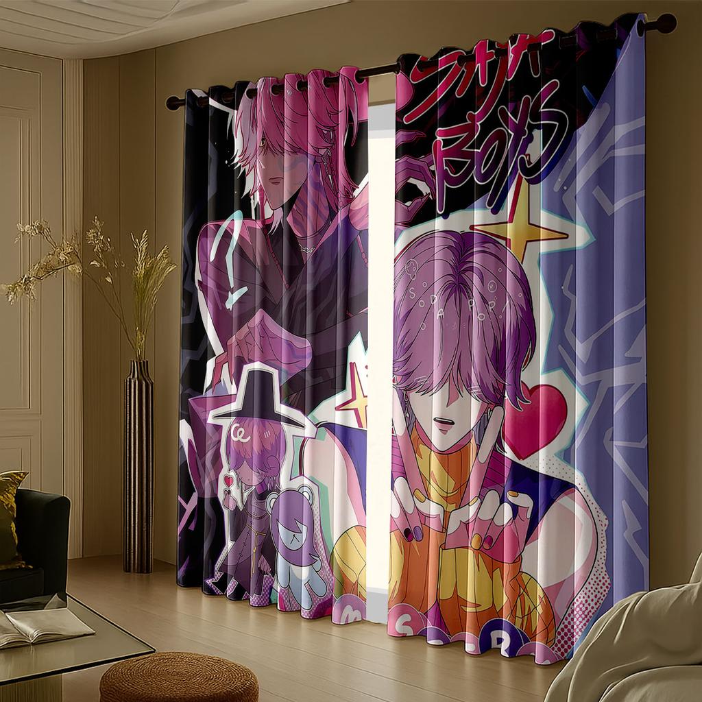 2pcs K-pop Saja Boys Print Blackout Curtains Insulation Multiple Size Living Room Holiday Decoration, Machine Washable