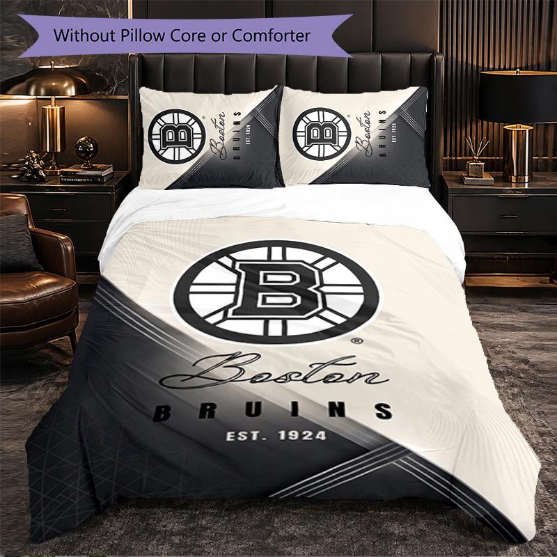 Set Biancheria da Letto Boston Bruins in Microfibra 3 Pezzi Copripiumino Decorativo per Camera da Letto Uso Domestico