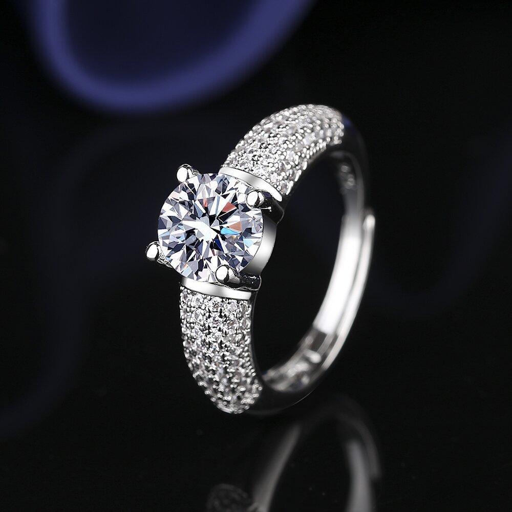 Luxury Silver-plated Horseshoe Ring, Platinum-plated New Fashion Luxury Inlaid with Diamond Moissanite Men s and Women s Rings  Size:Adjustable