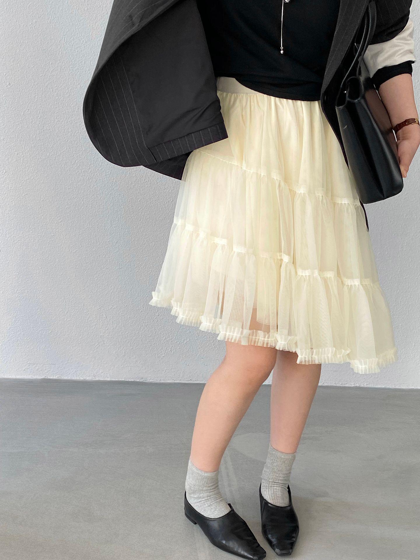 

Jiang Zuo Spring Layered Mesh A-Line Skirt, Women s Irregular Double-Layer Feather Design, Short Length, Y0293 One Size