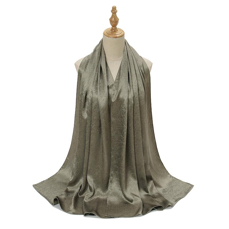 New Satin Silky Simulation Silk Long Scarf Shawl Pleated Solid Color Women's Long Scarf Headscarf