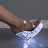 Light Up Glowing Shoes Woman LED Luminous Clear Sandals Summer Petal Platform High Heel Transparent Club Party Round Heels Shoes