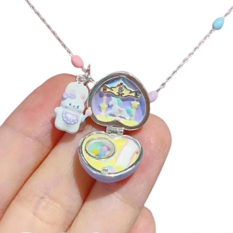 Rabbit Heart Pendant Necklace Trendy Adjustable Neckchain Ornament for Daily Wear 1