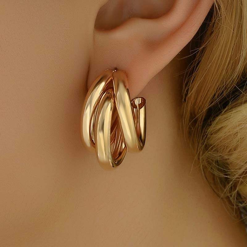 Elegant Gold Color Circled Hoop Earring for Woman Metal Elegant Vintage Geometric Statement Luxury Earrings Party Jewelry Gifts2