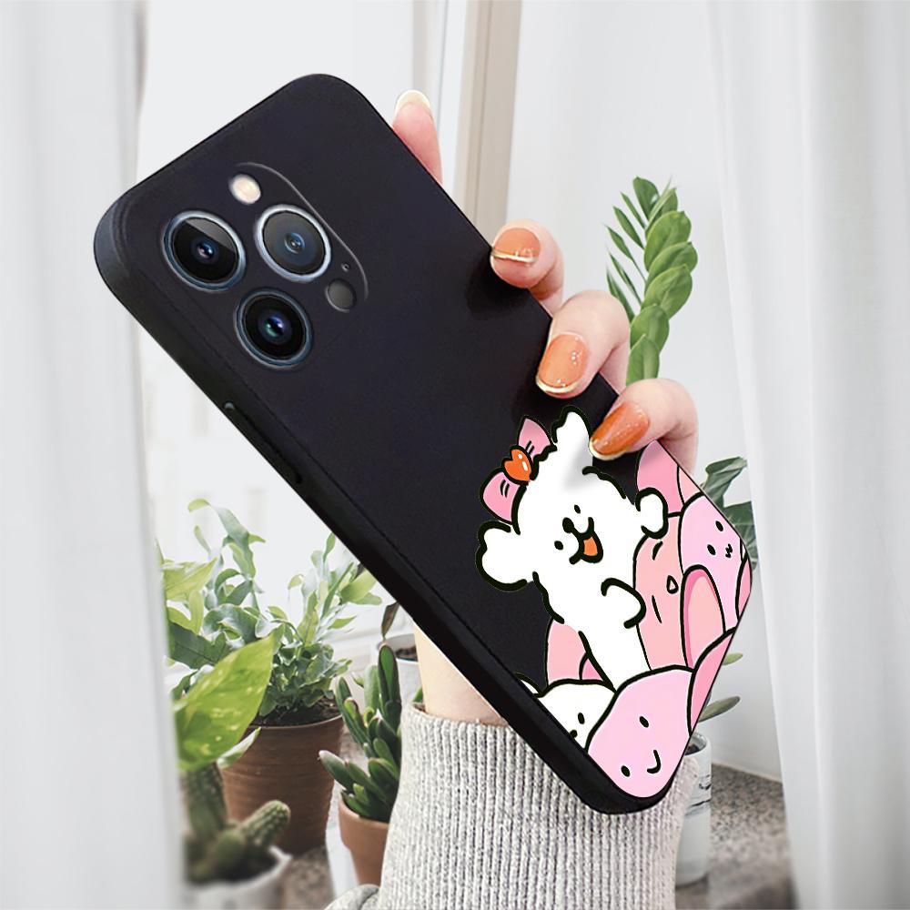Cute Bow Puppy Phone Case for iPhone 15 14 13 12 11 Samsung Galaxy A12 A52 S24 S23 Xiaomi POCO Redmi Soft Square Liquid Silicone Cover Casing