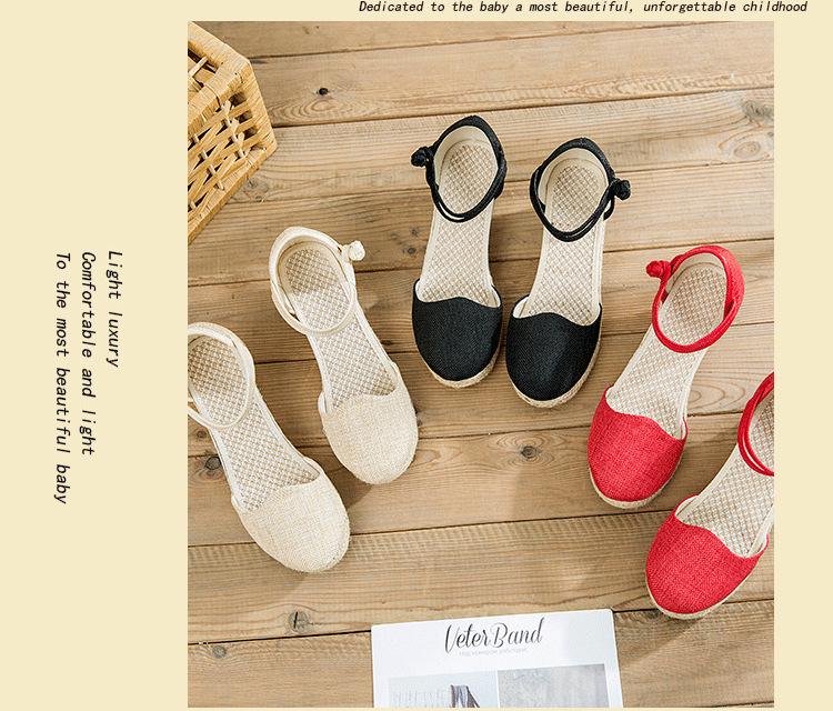 Women's Ethnic Style Breathable Linen Wedge Sandals with Buckle - Versatile High Heel for Summer Travel.
