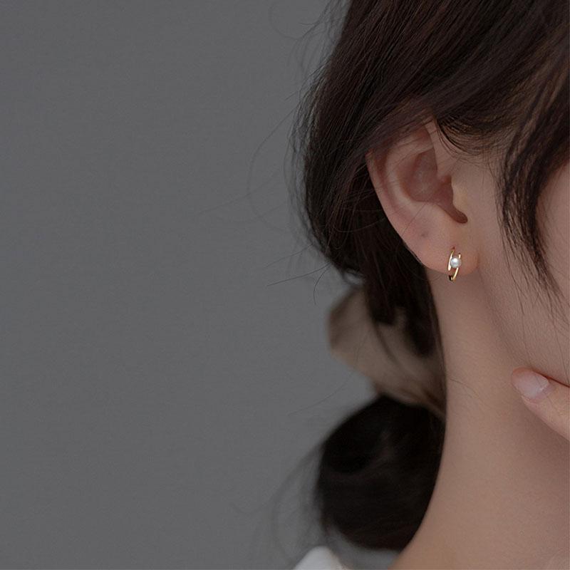925 Stamp Gold Silver Color Pearl Earring for Women Girl Double Layer Curve Offic Jewelry Birthday Gift Dropshipping