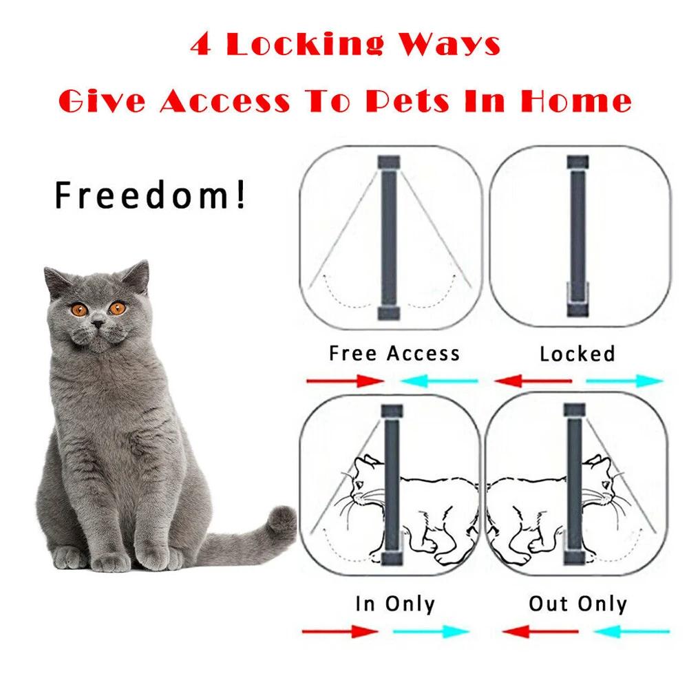 Katzenklappe Tür ABS Haustiertor mit 4-Wege-Sicherheitsschloss Katze Welpe Sicherheitsgitter Transparente Dünne Katzentür Haustiertüren und Schiebetür