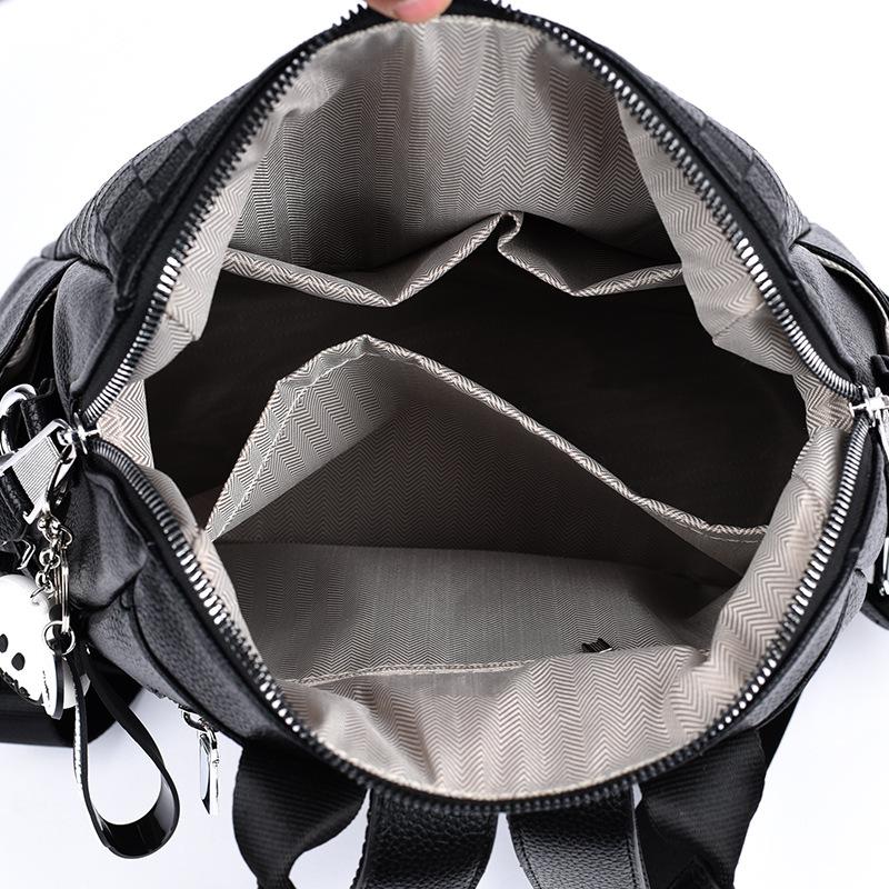New Embossed Chessboard Plaid Backpack for Women's Bag Genuine Leather Texture Send Pendant Multi-functional Ins Backpack Trendy
