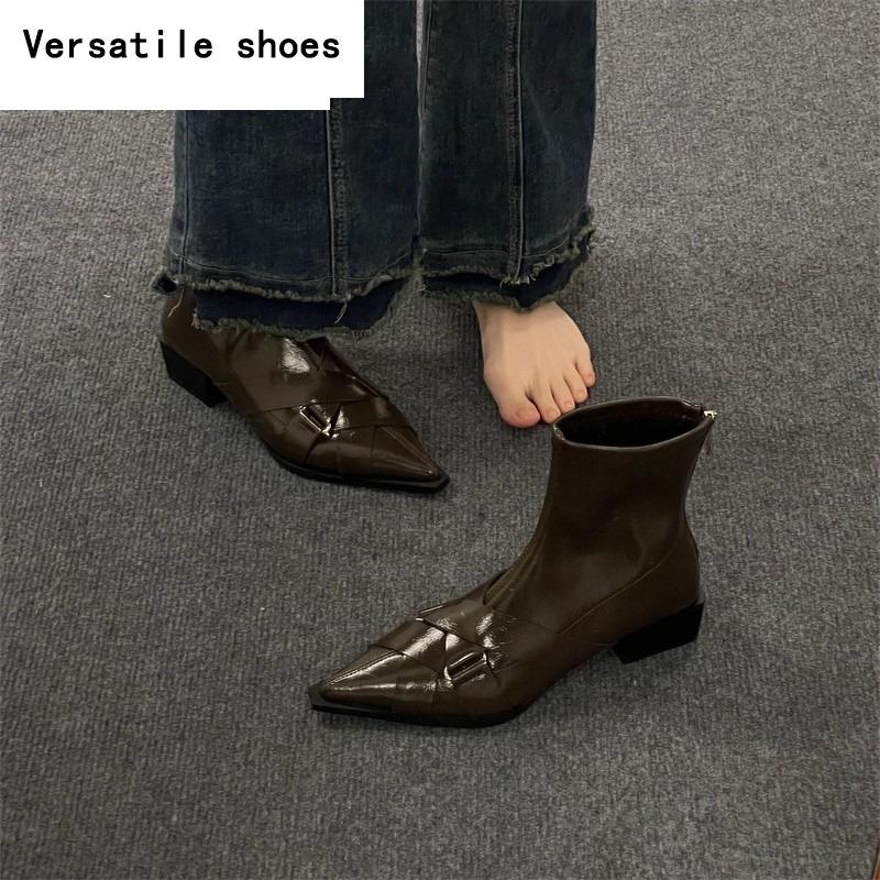 Sexy Pointed Toe Ankle Boots Low Heels Women Shoes Party Dress Elegant PU Leather Brand  New Chelsea Goth Pumps Botas Mujer