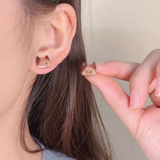 1 Paar Damen Ohrstecker Imitation Kristall Farbverlauf Cartoon Katze Design Ohrstecker Schmuck Geschenk