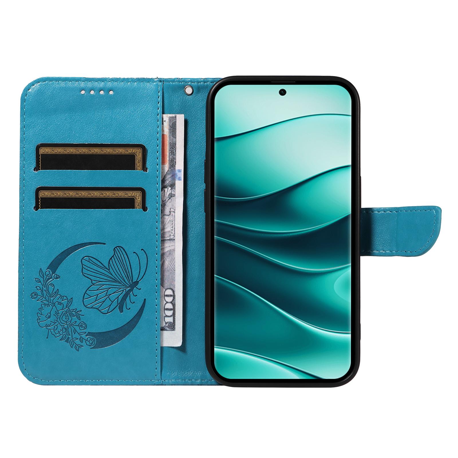 

For Xiaomi Redmi Note 14 Pro+ 5G/Note 14 Pro 5G/Poco X7 5G Case Butterfly Pattern Leather Wallet Flip Phone Cover Blue