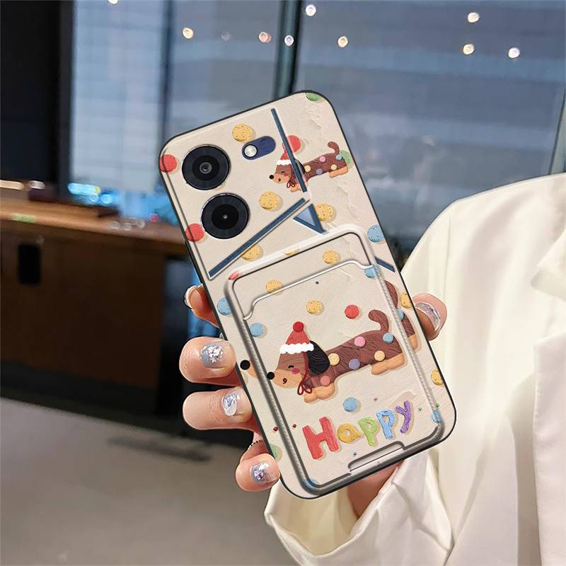 Silicone Back Cover Phone Case For Tecno Pova5 Pro/LH8N Card Slot Dirt-resistant Cartoon TPU Waterproof Card Bag Durable