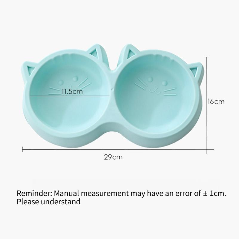 Cartoon Cat Head Shaped Pet Double Bowl Dual Use Bowl for Drinking Water and Cat Food Feeder Dry Wet Separation Anti Slip and Anti Rollover Tableware