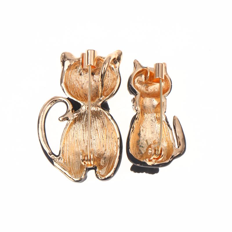 Vintage Lady Oil Dripping Black Cat Brooch Alloy Diamond Inlaid Cartoon Small Brooch  Accessory  Pin