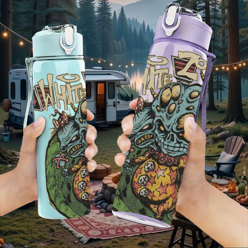 1PC Green Skull Head Art 750ml sports water bottle leakproof straw lid outdoor office home