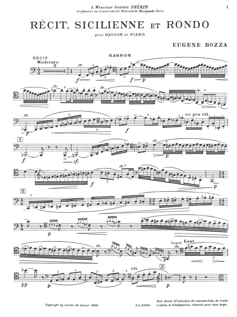 Boza: Recitation, Siciliano and Rondo for Bassoon and Piano (Bassoon, Piano) Leduc Publishing