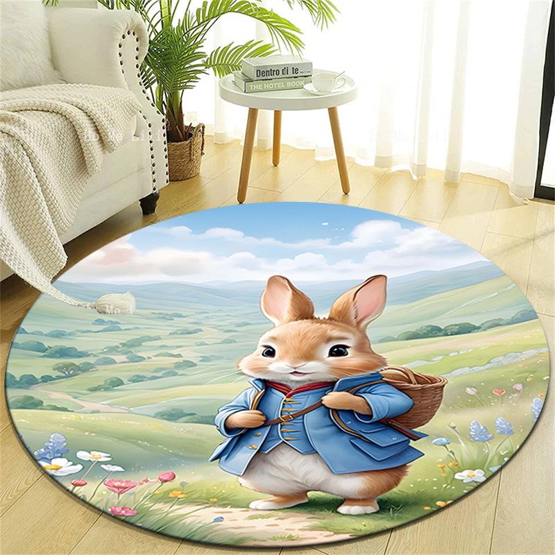 1pc Peter Rabbit2 Design Printed Area Round Carpet for Bedroom Living Room Home Decor Rugs Mat Non Slip Mat Rug for Bedside
