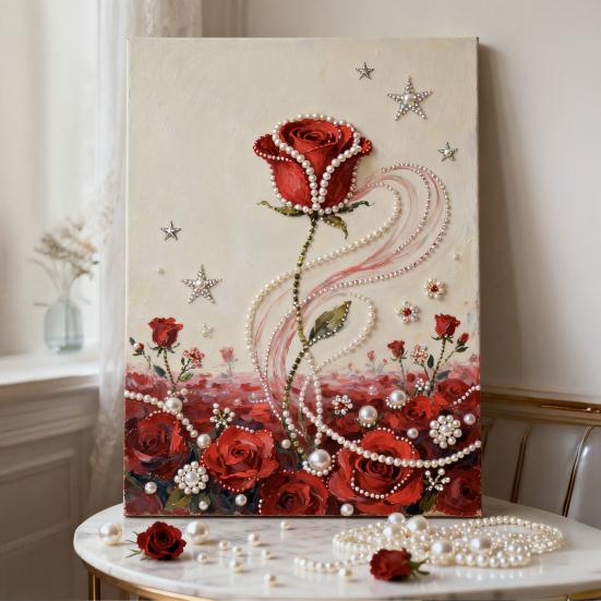 Faux Pearl Painting DIY Kit Easy Intuitive Craft Flower Pattern Painting with Pre-Printed Canvas