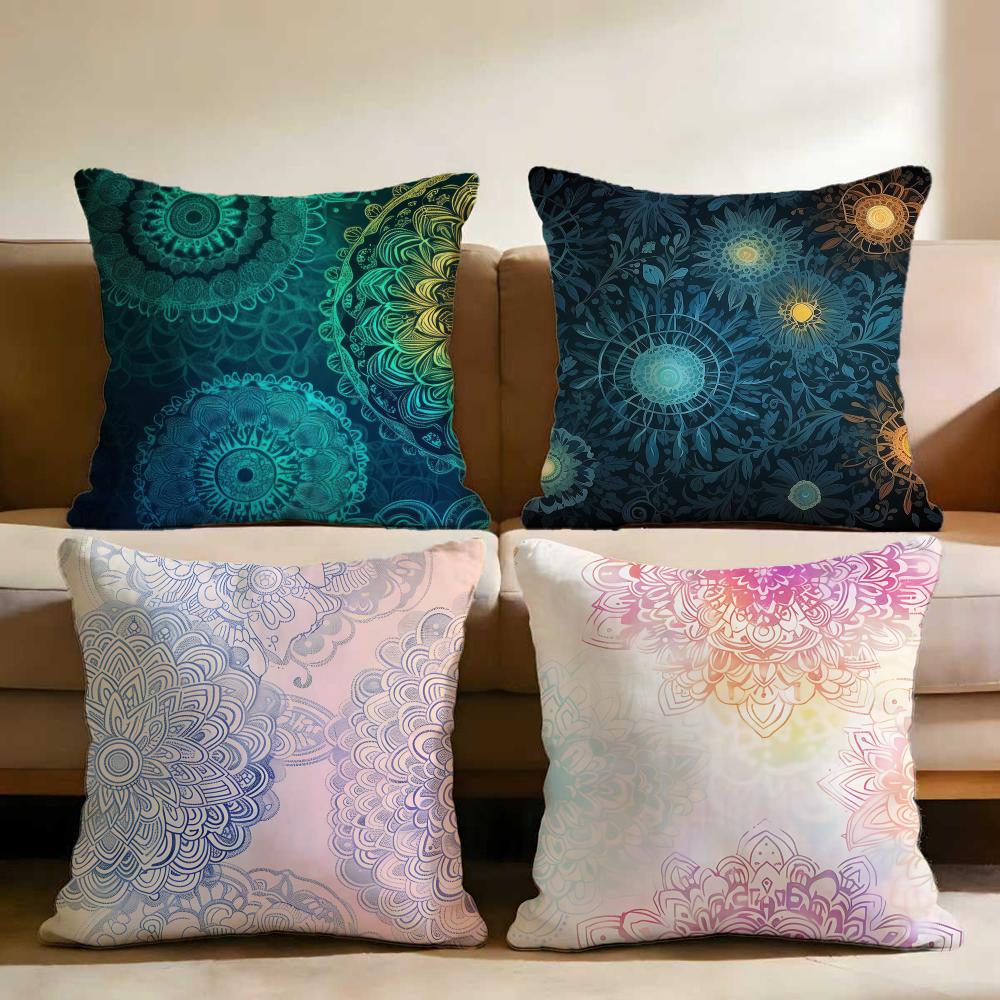 Colorful Floral Mandala Cushion Cover Multi-Scene Pillow Cover for Home & Car - Reversible, Soft & Durable for Daily Use