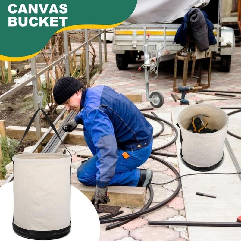 Oversized Tool Storage Bag Reinforced Bottom Canvas Utility Bucket with Shoulder Strap Workshop Use