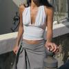 Women Sexy Twisted Knot Halter Backless Cropped Cami T Shirt Top