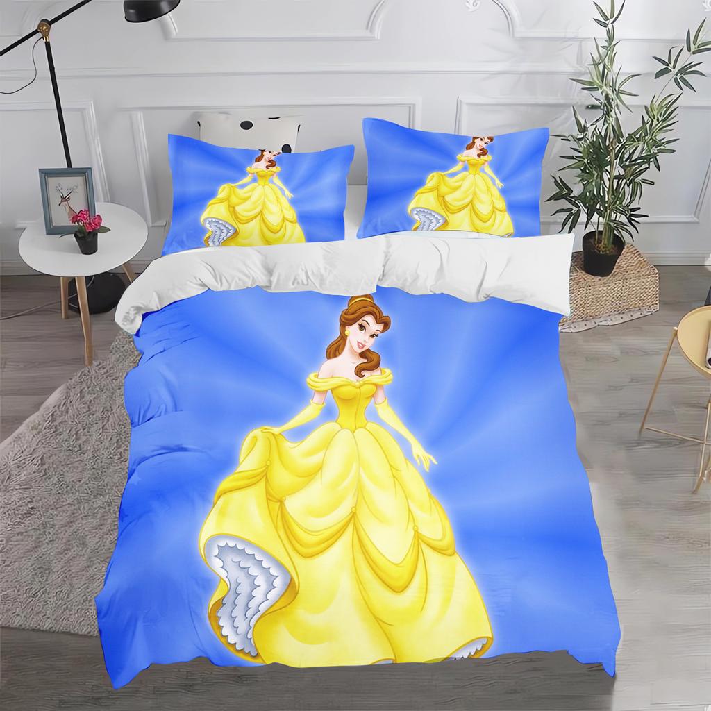 Princess Belle, Beauty And The Beast Duvet Cover Queen Size Bedding Set Polyester 3-Piece Set 1 Quilt Cover Home Decor
