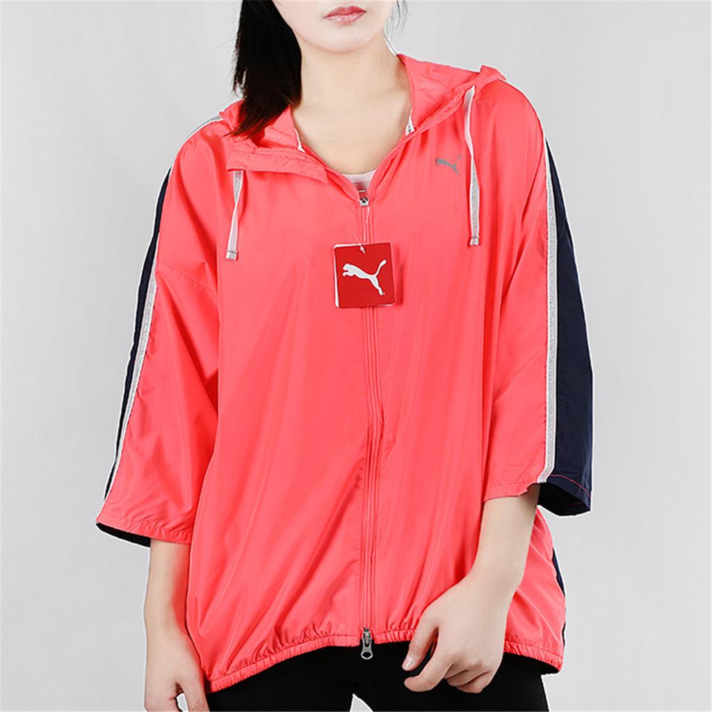 Puma Sports Windbreaker Hooded Jacket Women Outerwear Pink Blue 519715-02