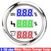 Digital 52mm Gauge 3 IN 1 Water/Waste/Sewage Level Gauge with Flash Alarm 0-190ohm Multi Meter Blue,Green,Red LED for Car