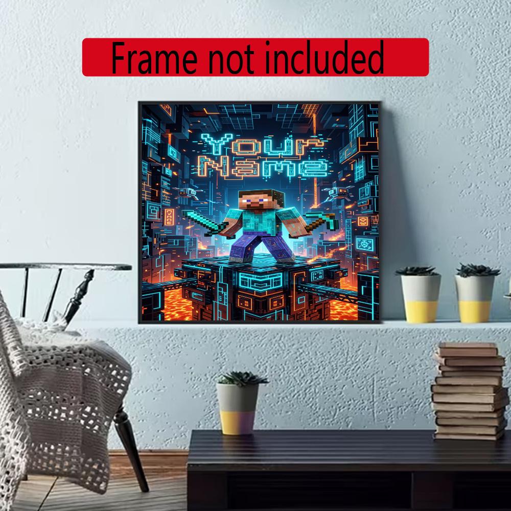 Minecraft Personalized Name Diamond Paintings Mosaic Wall Round Diamond Art Painting Kits Embroidery Crystal Accessories Frameless