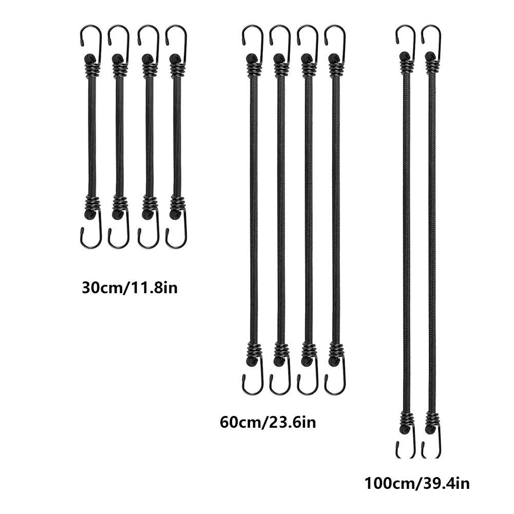 10Pcs Bungee Cords with Hooks Includes 30cm 60cm 100cm Outdoor Elastic Bungee Straps Bungee Rope for Bikes Camping Outdoors