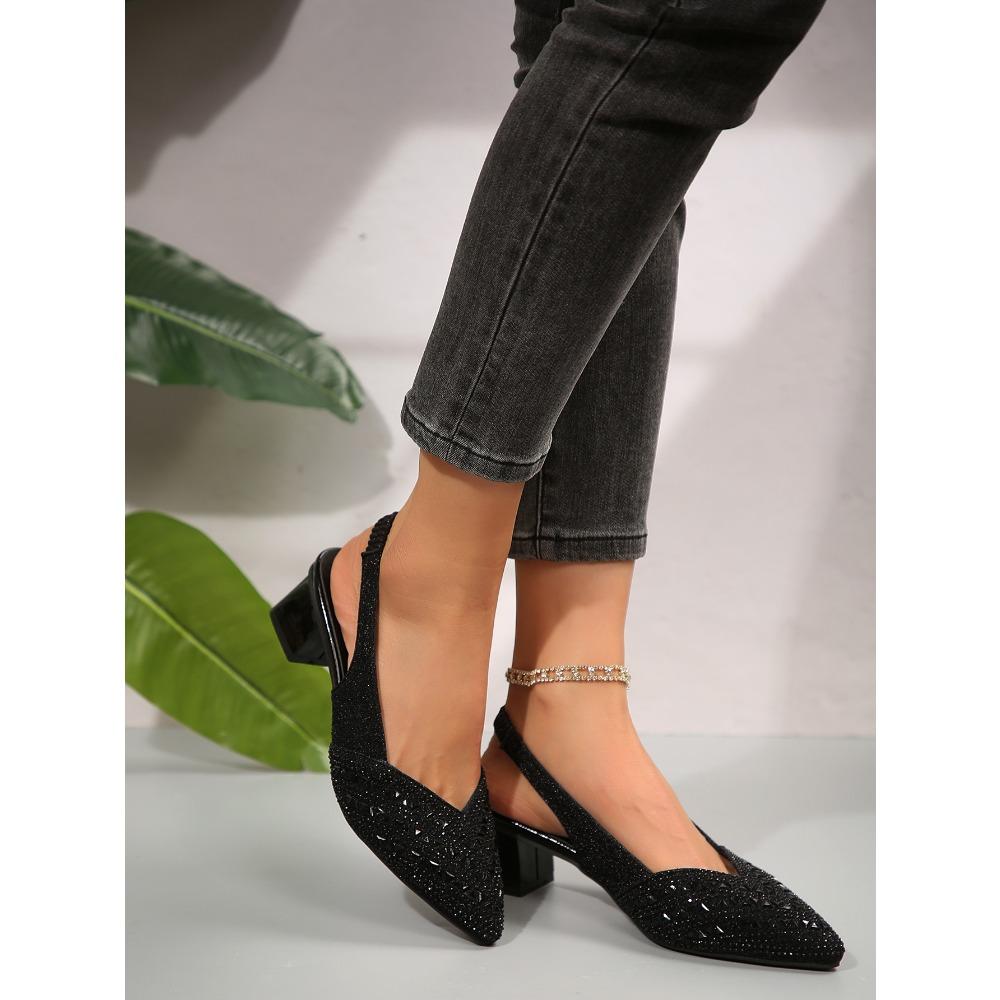 Scarpe da Lavoro da Ballo Basse con Strass Appuntati per Donna, Bocca Bassa Texture Metallica