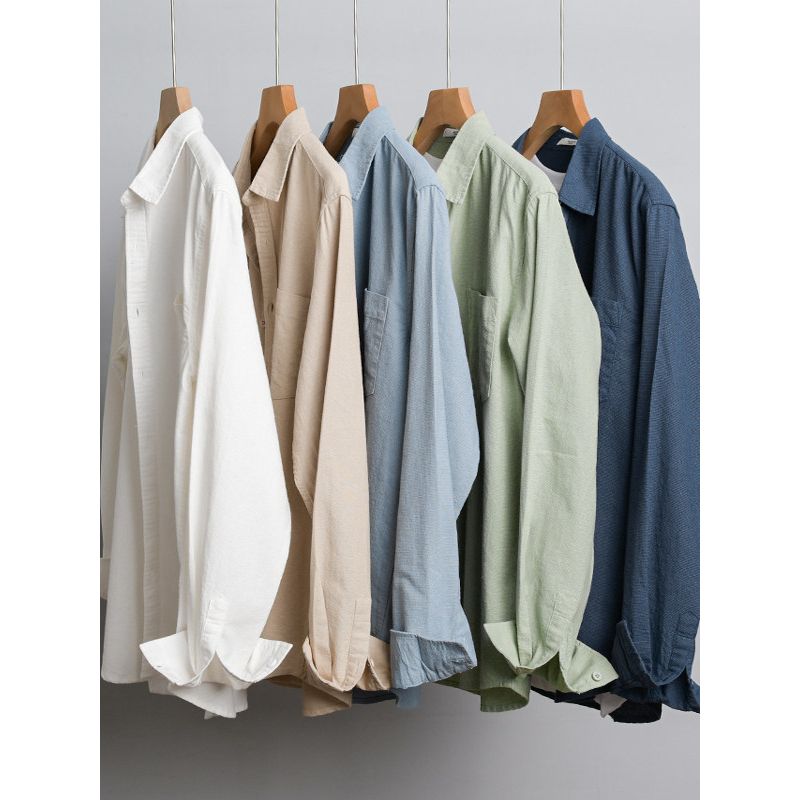 Spring Summer Japan Fashion Retro Long Sleeve Shirts Men's Loose Casual Shirt Outerwear Breathable Washed Cotton Simple and Versatile