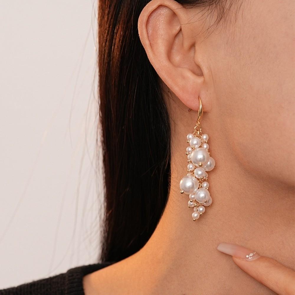 Leaf and Grape Pearl Tassel Ear Hook Faux Pearl Vintage Dangle Earrings Jewelry Gift