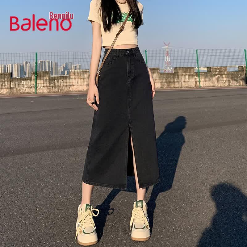 Baleno Women s High-Waist A-Line Denim Midi Skirt S