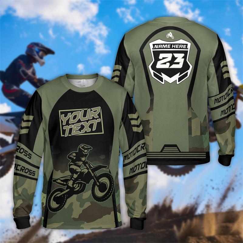 Autumn and Winter Men's Motorcycle Riding 3D Printed Crew Neck Long Sleeve T-Shirt