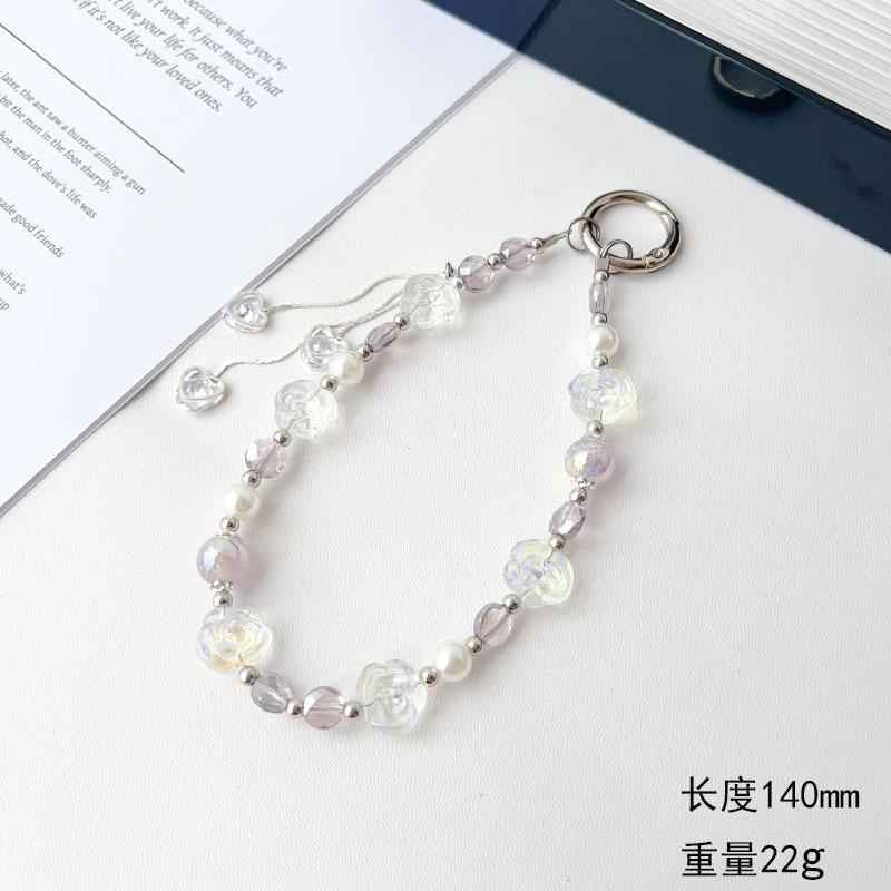 Модная женская цепочка для телефона из розового кристалла с кисточкой, ремешок для телефона, брелок, подвеска для сумки, подвеска для телефона, защита от потери 【purple】Rose Crystal