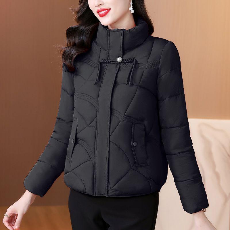 

Зимова жіноча вільна модна потовщена куртка з бавовняною підкладкою великого розміру тепла з коміром-стійкою коротка парка M чорний