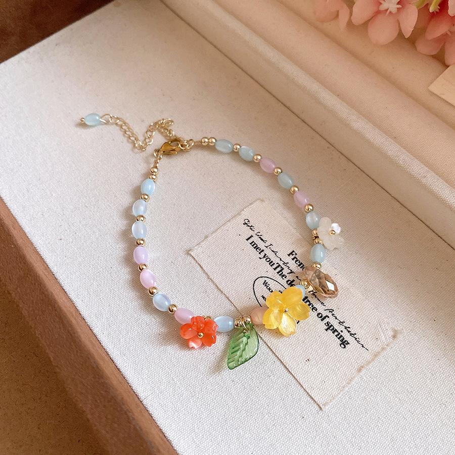 Flower Candy Color Beaded Necklace Bracelet Sweet Women Jewelry
